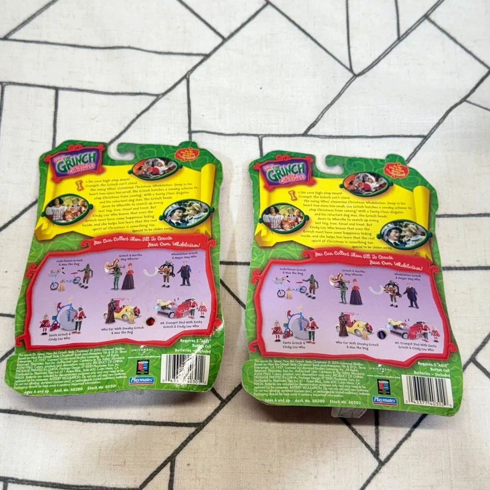Playmates The Grinch Talking Keychain Lot OS Red Purple Vintage 2000 Movie 2pc